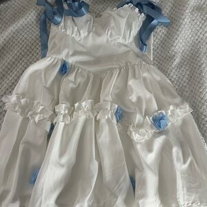 White Dress with Blue Accents